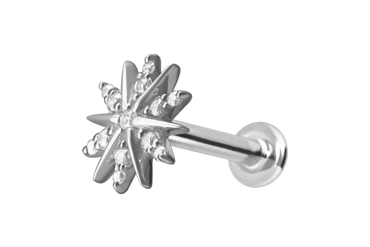 14 Karat Gold Labret Piercing mit Innengewinde MOISSANIT-BLUME